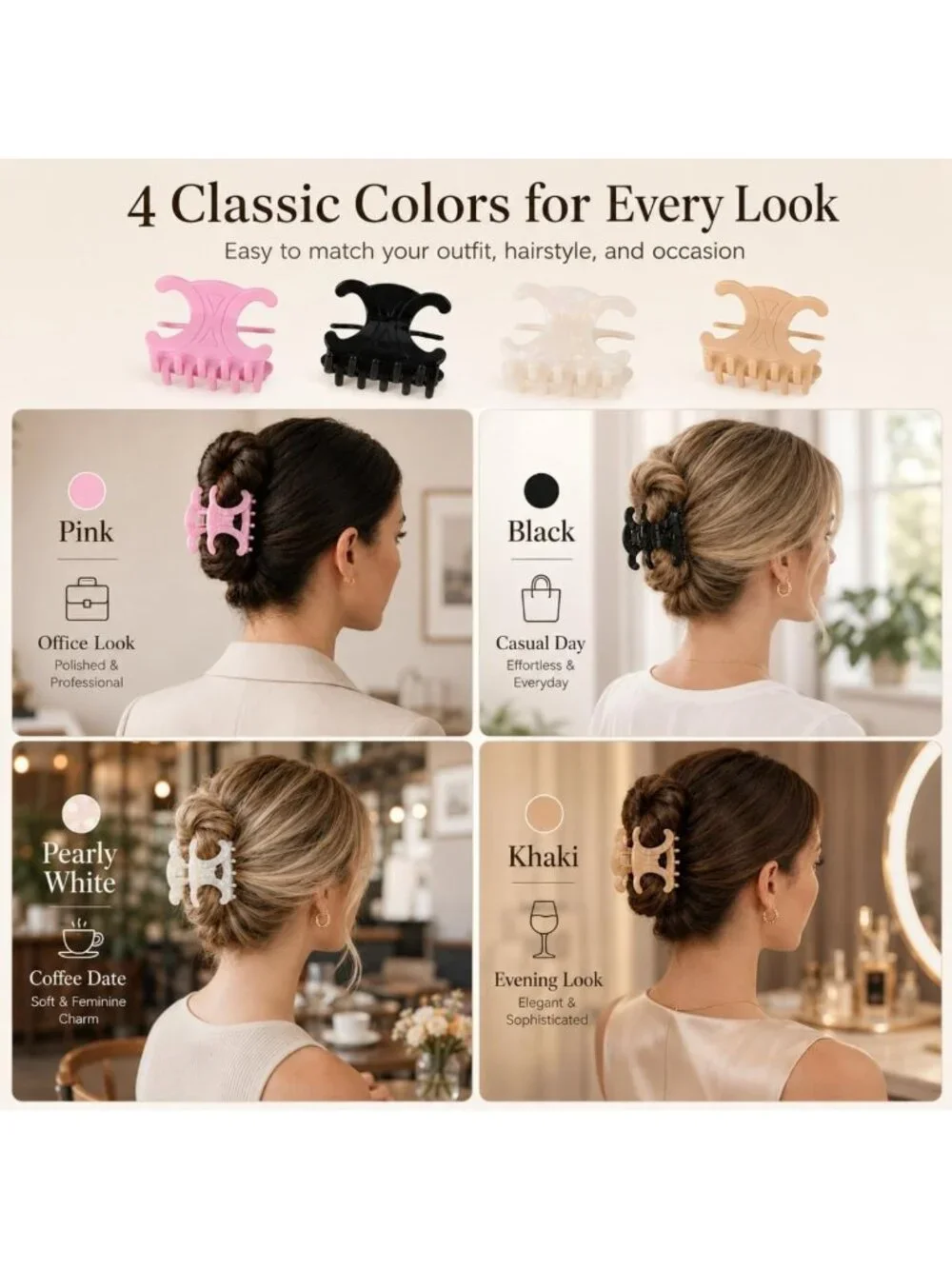 Stylish Non-Slip Acetate Claw Clips for Women - 2.76 Inch Strong Hold Hair
